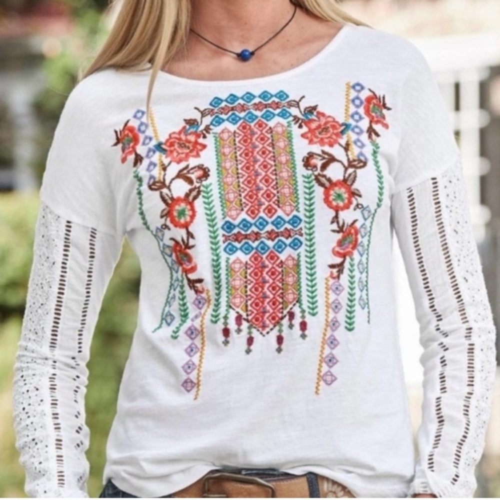 Sundance Embroidered White Boho Top